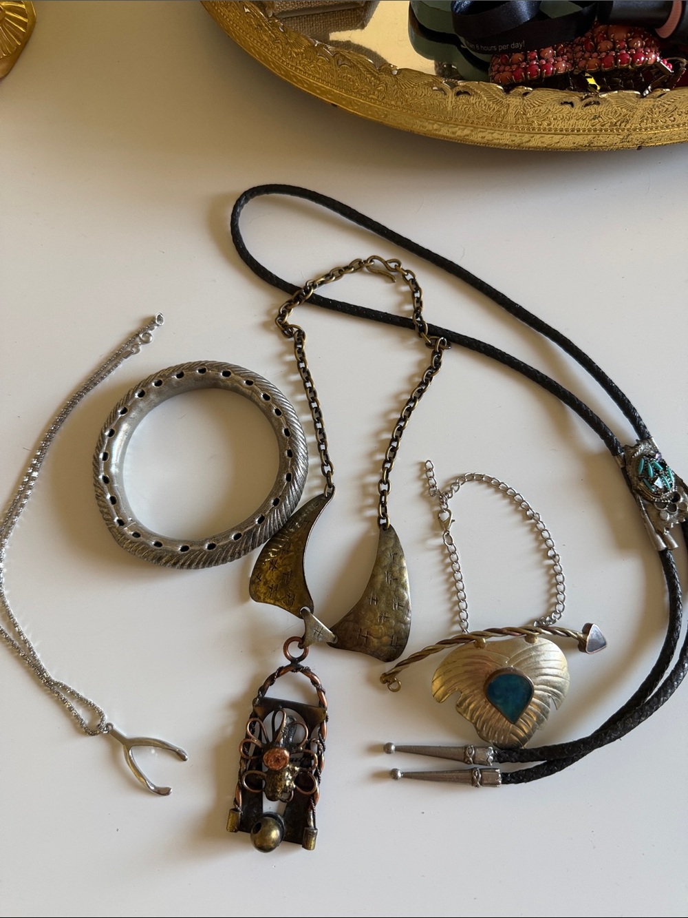 Primitive Bohemian brass and silver tone metal - Women Jewelry set